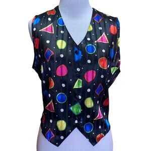 Vintage 80's Retro Shapes Striped Button Vest Small
